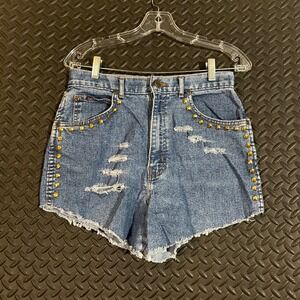 Vintage Chic‎ Denim Shorts Size 14 Studded Leopard High Waist Vintage Distressed
